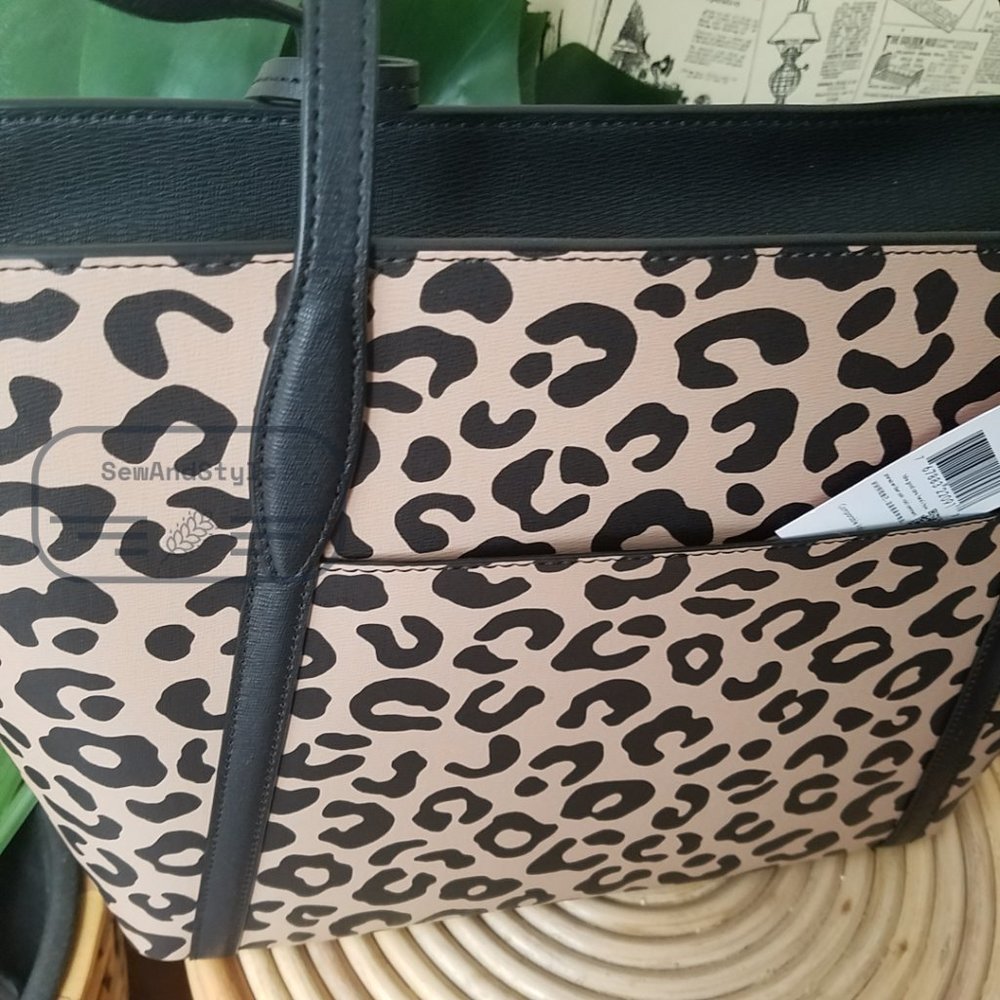 Kate Spade NWT Black Cara Leopard Animal Print Large Leather Tote Shoulder Bag - Picture 13 of 13